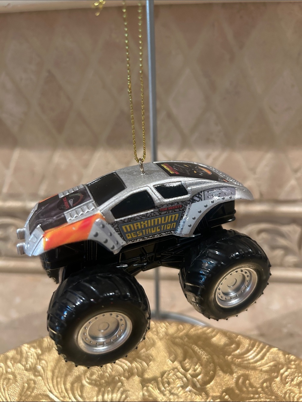Maximum Destruction Silver Monster Truck Ornament